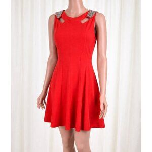 NikiBiki Jeweled Shoulder Fit Flare Mini Dress Orange Size L Career Work Date